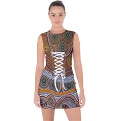 Aboriginal Traditional Pattern Lace Up Front Bodycon Dress by Sapixe