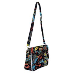 Music Pattern Shoulder Bag With Back Zipper by Sapixe