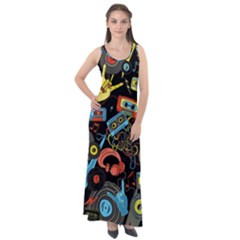 Music Pattern Sleeveless Velour Maxi Dress by Sapixe