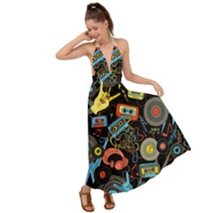 Music Pattern Backless Maxi Beach Dress