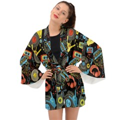 Music Pattern Long Sleeve Kimono