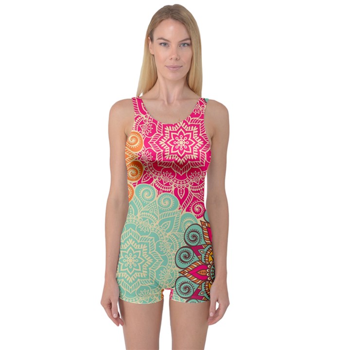 Art Abstract Pattern One Piece Boyleg Swimsuit