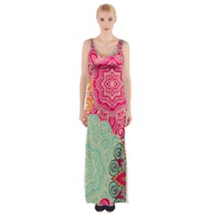 Art Abstract Pattern Thigh Split Maxi Dress by Sapixe