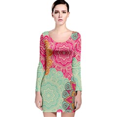 Art Abstract Pattern Long Sleeve Velvet Bodycon Dress by Sapixe