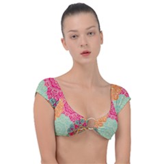 Art Abstract Pattern Cap Sleeve Ring Bikini Top