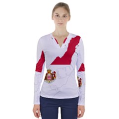 Monaco Country Europe Flag Borders V-neck Long Sleeve Top by Sapixe