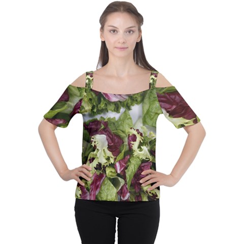 Salad Lettuce Vegetable Cutout Shoulder Tee by Sapixe