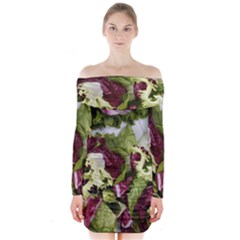 Salad Lettuce Vegetable Long Sleeve Off Shoulder Dress by Sapixe