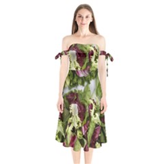 Salad Lettuce Vegetable Shoulder Tie Bardot Midi Dress by Sapixe