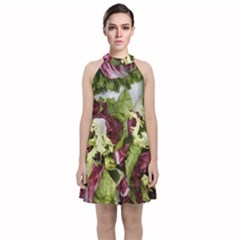 Salad Lettuce Vegetable Velvet Halter Neckline Dress  by Sapixe