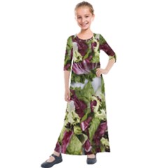 Salad Lettuce Vegetable Kids  Quarter Sleeve Maxi Dress by Sapixe