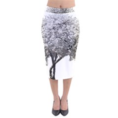 Nature Tree Blossom Bloom Cherry Velvet Midi Pencil Skirt by Sapixe