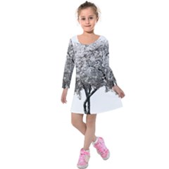 Nature Tree Blossom Bloom Cherry Kids  Long Sleeve Velvet Dress