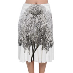 Nature Tree Blossom Bloom Cherry Velvet Flared Midi Skirt by Sapixe