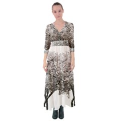 Nature Tree Blossom Bloom Cherry Button Up Maxi Dress