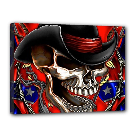 Confederate Flag Usa America United States Csa Civil War Rebel Dixie Military Poster Skull Canvas 16  X 12  (stretched) by Sapixe