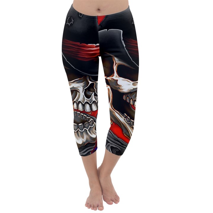 Confederate Flag Usa America United States Csa Civil War Rebel Dixie Military Poster Skull Capri Winter Leggings 