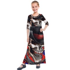 Confederate Flag Usa America United States Csa Civil War Rebel Dixie Military Poster Skull Kids  Quarter Sleeve Maxi Dress by Sapixe