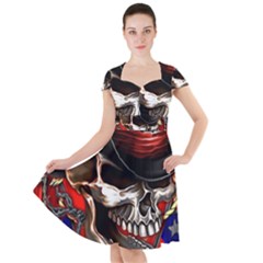 Confederate Flag Usa America United States Csa Civil War Rebel Dixie Military Poster Skull Cap Sleeve Midi Dress by Sapixe