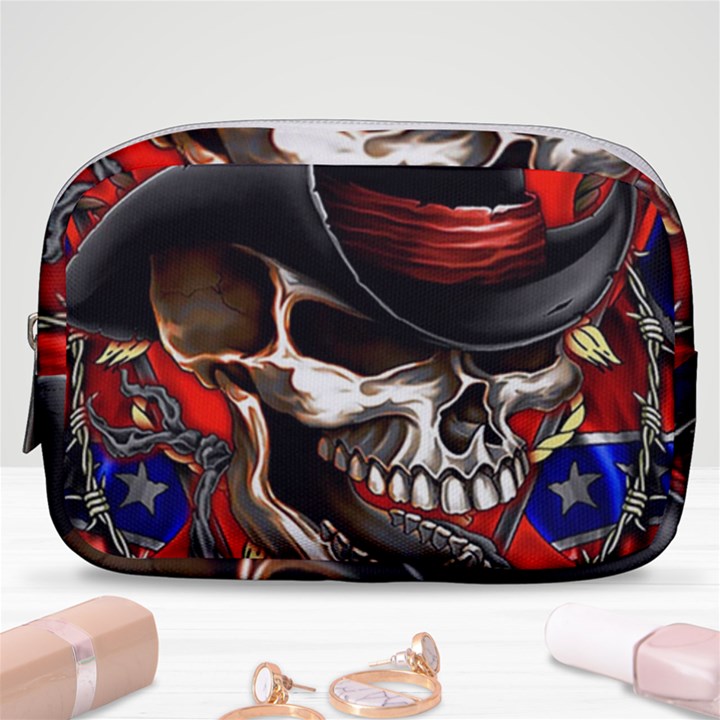 Confederate Flag Usa America United States Csa Civil War Rebel Dixie Military Poster Skull Make Up Pouch (Small)