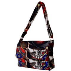 Confederate Flag Usa America United States Csa Civil War Rebel Dixie Military Poster Skull Full Print Messenger Bag (l)