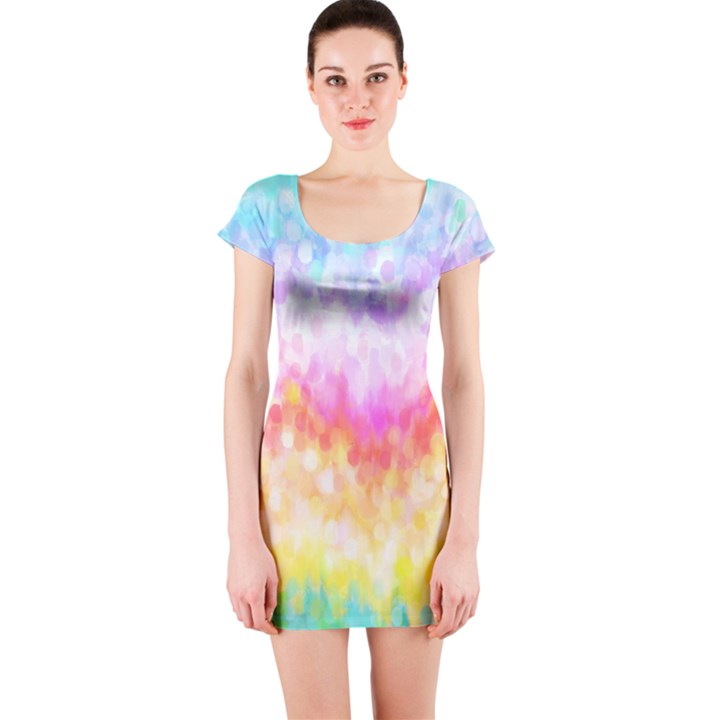 Rainbow Pontilism Background Short Sleeve Bodycon Dress