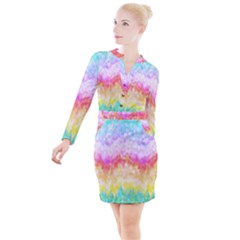 Rainbow Pontilism Background Button Long Sleeve Dress