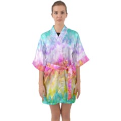 Rainbow Pontilism Background Half Sleeve Satin Kimono 