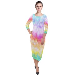 Rainbow Pontilism Background Quarter Sleeve Midi Velour Bodycon Dress