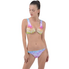 Rainbow Pontilism Background Ring Detail Crop Bikini Set