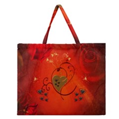 Golden Heart On Vintage Background Zipper Large Tote Bag by FantasyWorld7