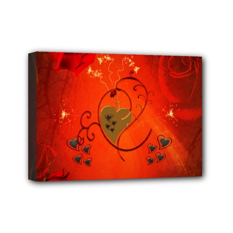 Golden Heart On Vintage Background Mini Canvas 7  X 5  (stretched) by FantasyWorld7