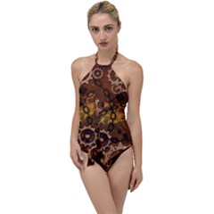 Steampunk Patter With Gears Go With The Flow One Piece Swimsuit by FantasyWorld7