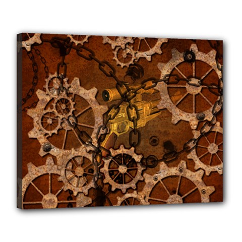 Steampunk Patter With Gears Canvas 20  X 16  (stretched) by FantasyWorld7