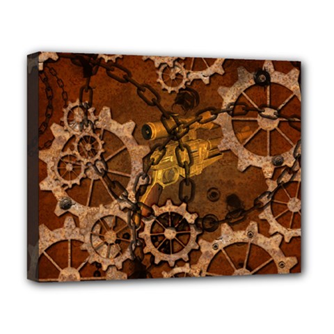 Steampunk Patter With Gears Deluxe Canvas 20  X 16  (stretched) by FantasyWorld7