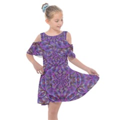 Skyscape In Rainbows And A Flower Star So Bright Kids  Shoulder Cutout Chiffon Dress by pepitasart