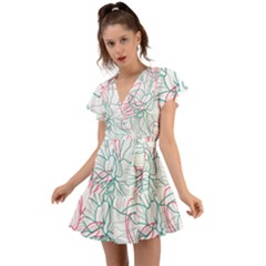 Flowers Flutter Sleeve Wrap Dress