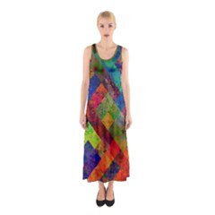 Abstract Colored Grunge Pattern Sleeveless Maxi Dress