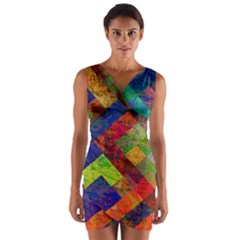 Abstract Colored Grunge Pattern Wrap Front Bodycon Dress by fashionpod