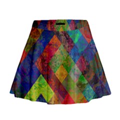 Abstract Colored Grunge Pattern Mini Flare Skirt