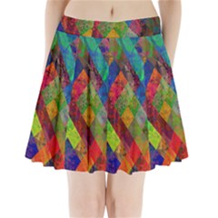 Abstract Colored Grunge Pattern Pleated Mini Skirt