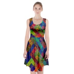 Abstract Colored Grunge Pattern Racerback Midi Dress