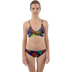 Abstract Colored Grunge Pattern Wrap Around Bikini Set by fashionpod