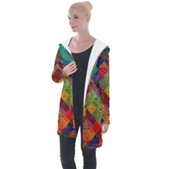 Abstract Colored Grunge Pattern Longline Hooded Cardigan