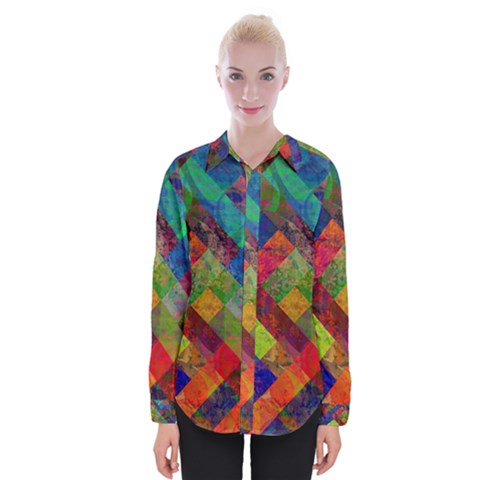 Abstract Colored Grunge Pattern Womens Long Sleeve Shirt by fashionpod