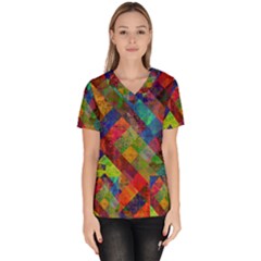 Abstract Colored Grunge Pattern Women s V-neck Scrub Top by fashionpod