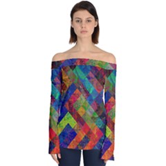 Abstract Colored Grunge Pattern Off Shoulder Long Sleeve Top by fashionpod