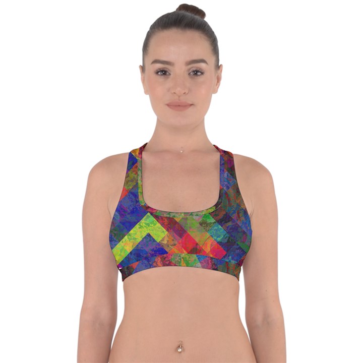 Abstract Colored Grunge Pattern Cross Back Hipster Bikini Top 