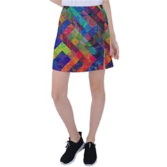 Abstract Colored Grunge Pattern Tennis Skirt