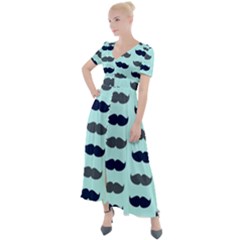 Beard Pattern Button Up Short Sleeve Maxi Dress